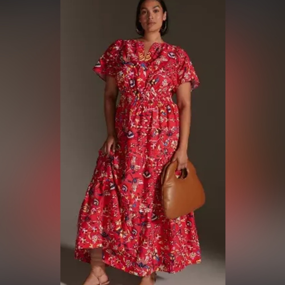 Anthropologie Somerset Cotton Maxi Dress in Red/Multi Print - Plus Size